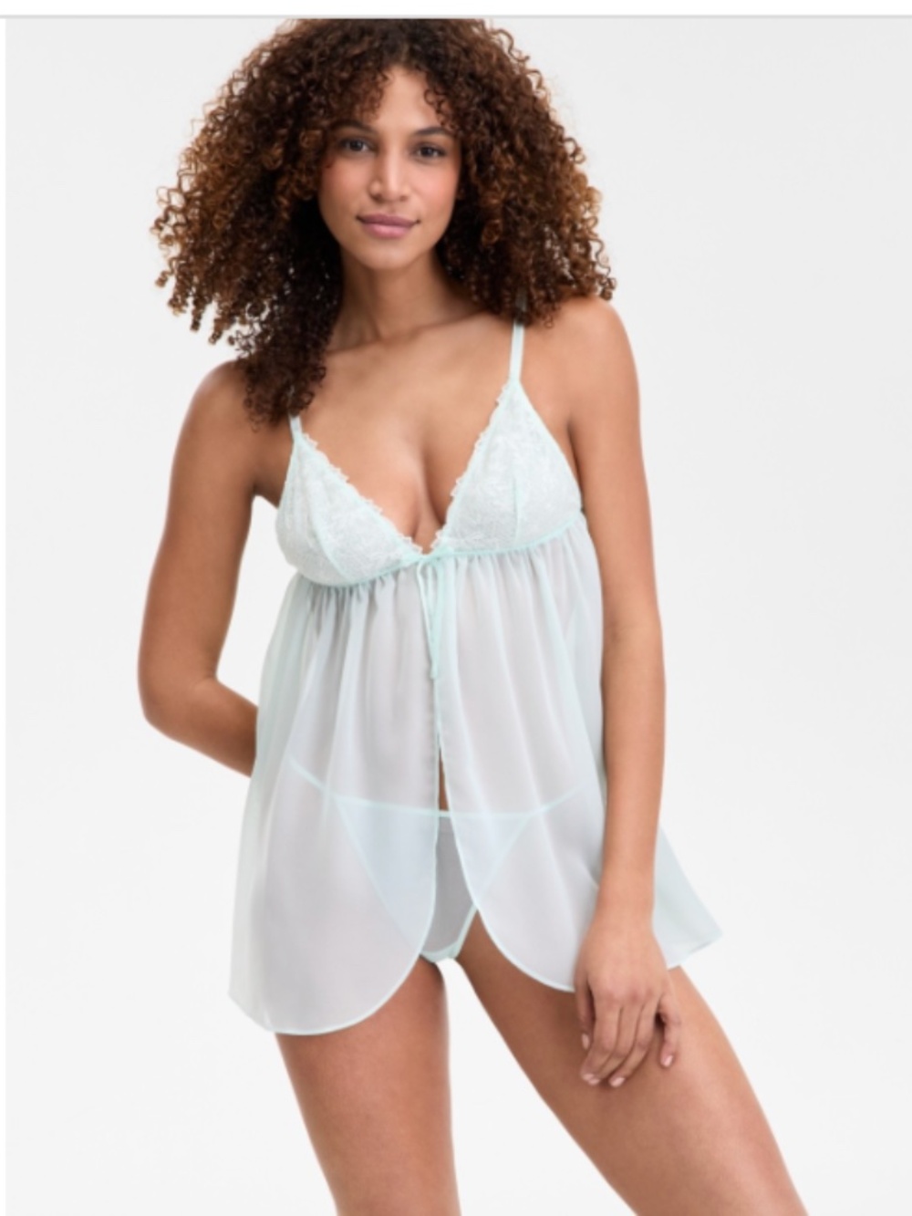 I.n.c. International Concepts Women's Chiffon Babydoll Chemise & Thong Set L